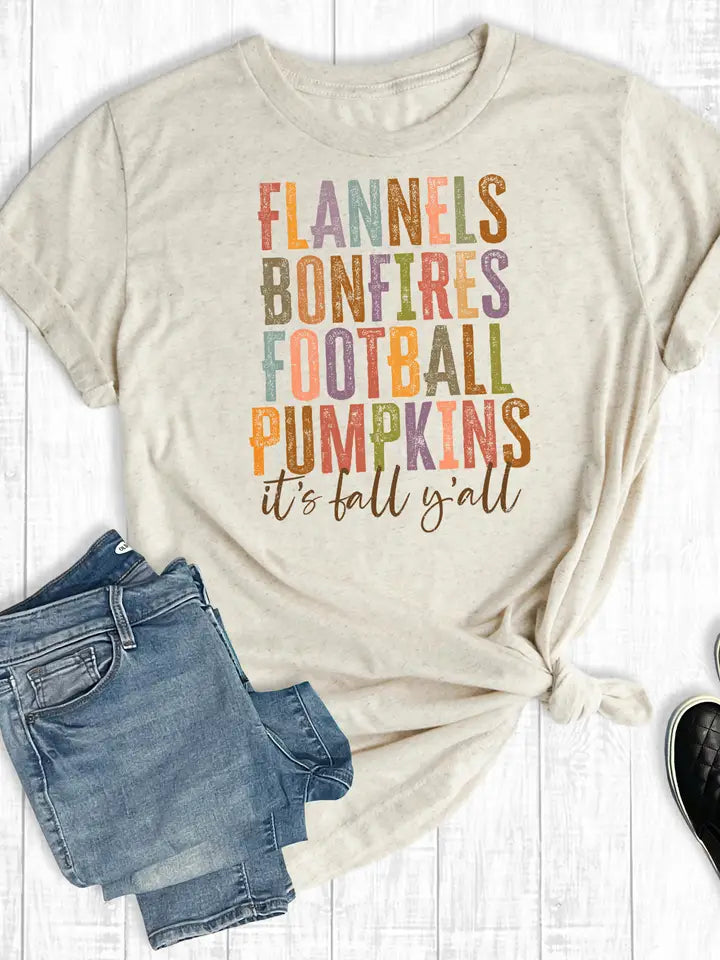 Flannels Bonfires Football Pumpkins Tee